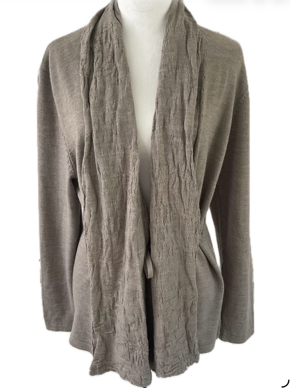 ***Olsen Europe Women's Wool  mix Taupe Open-Front Textured  Cardigan Sweater